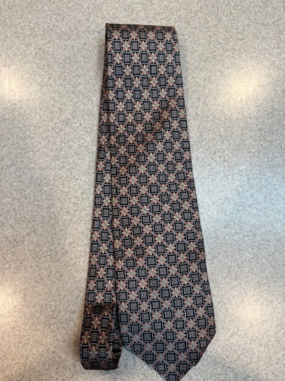 SANTOSTEFANO Men's 100% Silk Necktie ITALY Luxury Floral Blue Gold EUC